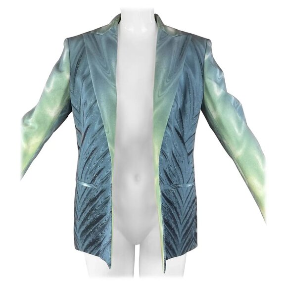 Roberto Cavalli Vintage SS2001 Collection Teal Gold Cupro Denim Blazer RARE - Picture 2 of 14
